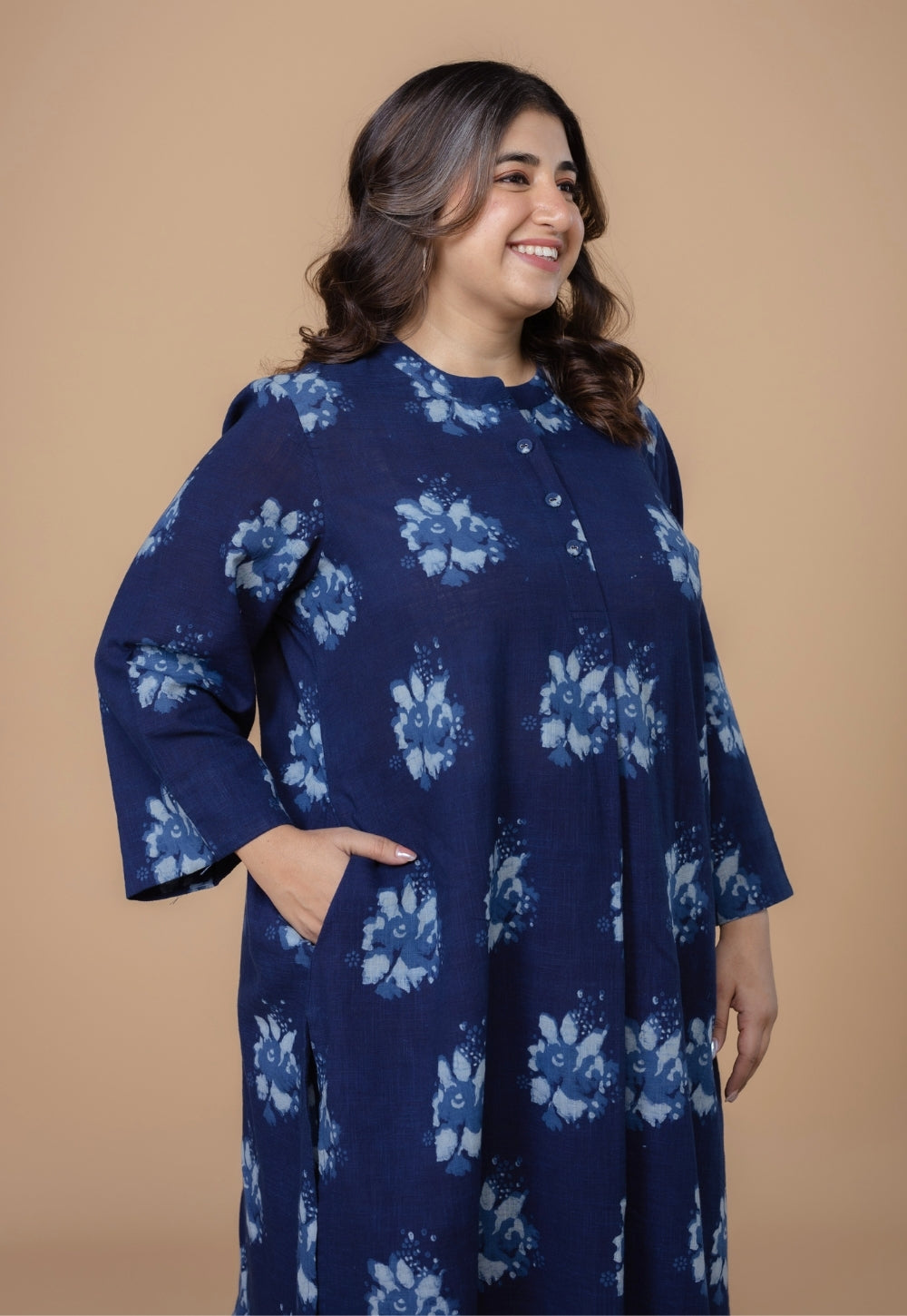 Harshi Blue Dabu Slub Cotton Straight Co-Ord Set