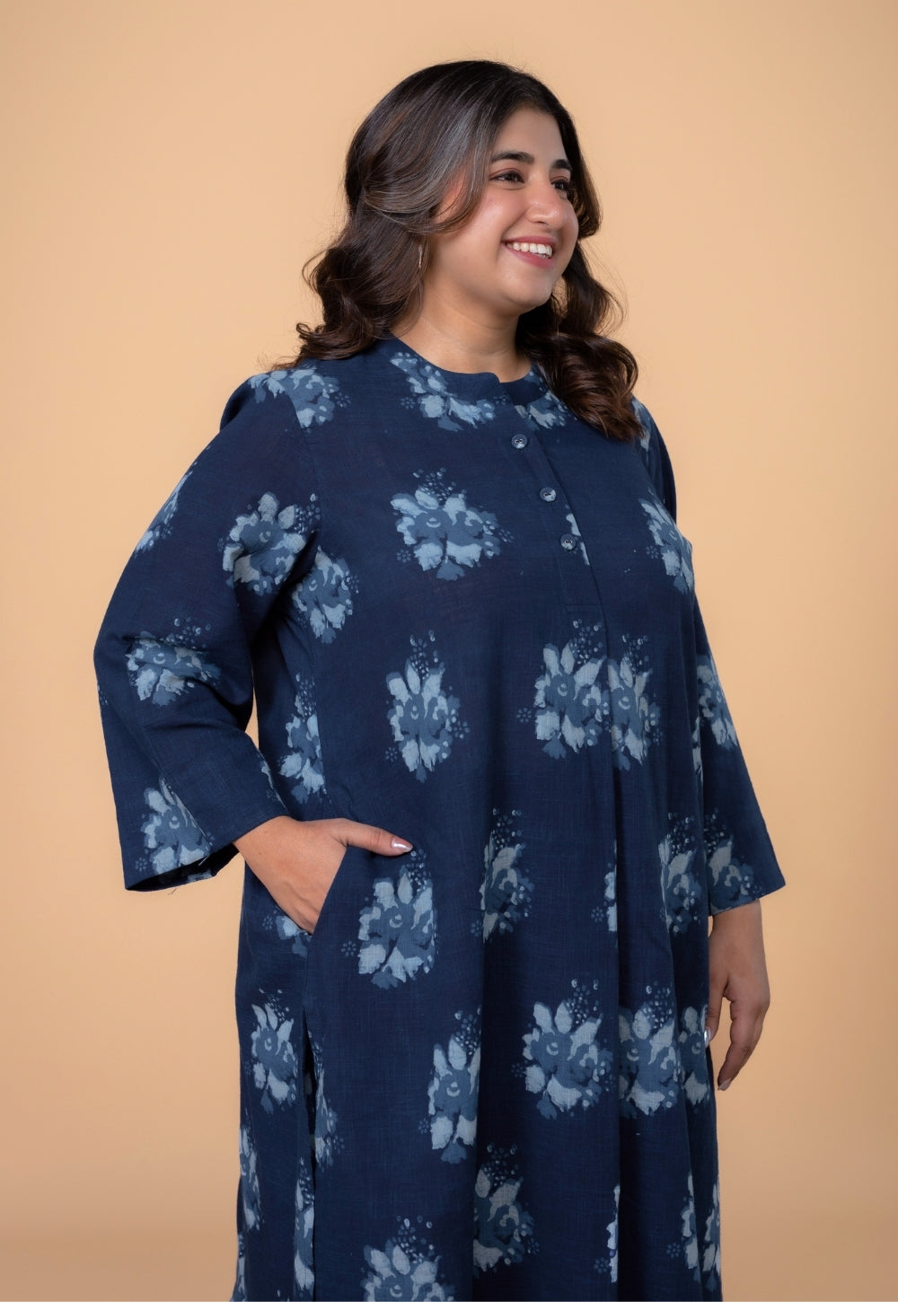 Harshi Blue Dabu Slub Cotton Straight Co-Ord Set