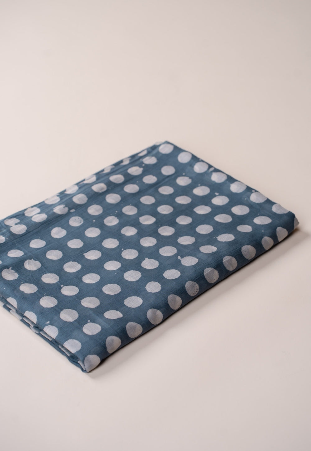 Blue Polka Dots Batik Handblock Printed Mul Fabric