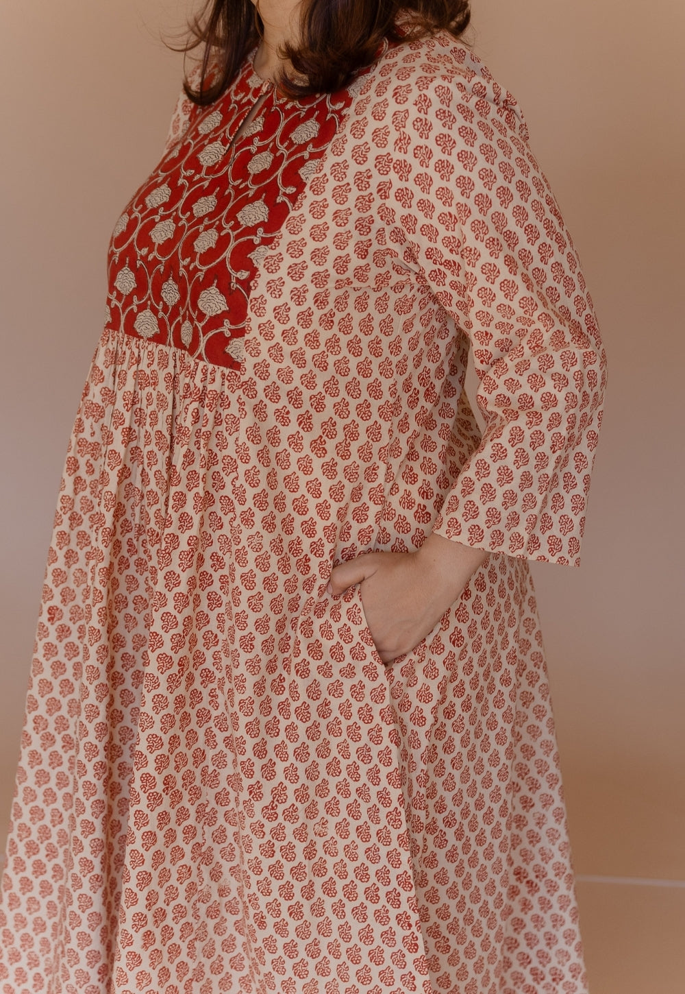 Shikha Red Bagru Cotton A Line Kurta