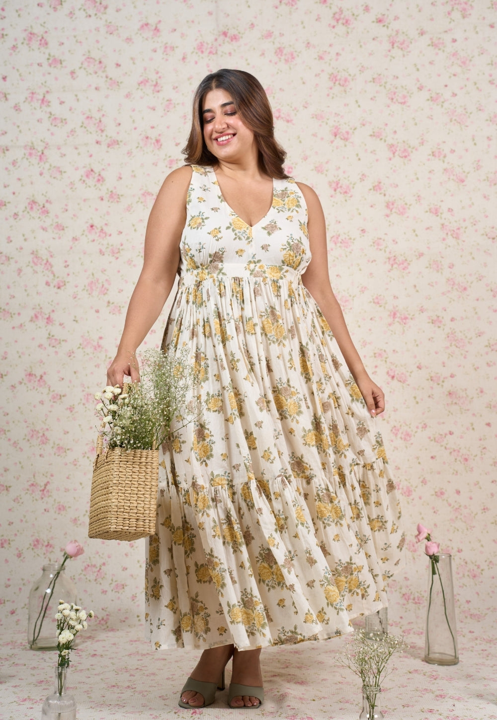 Kimber White Sanganeri Mul Cotton A Line Dress
