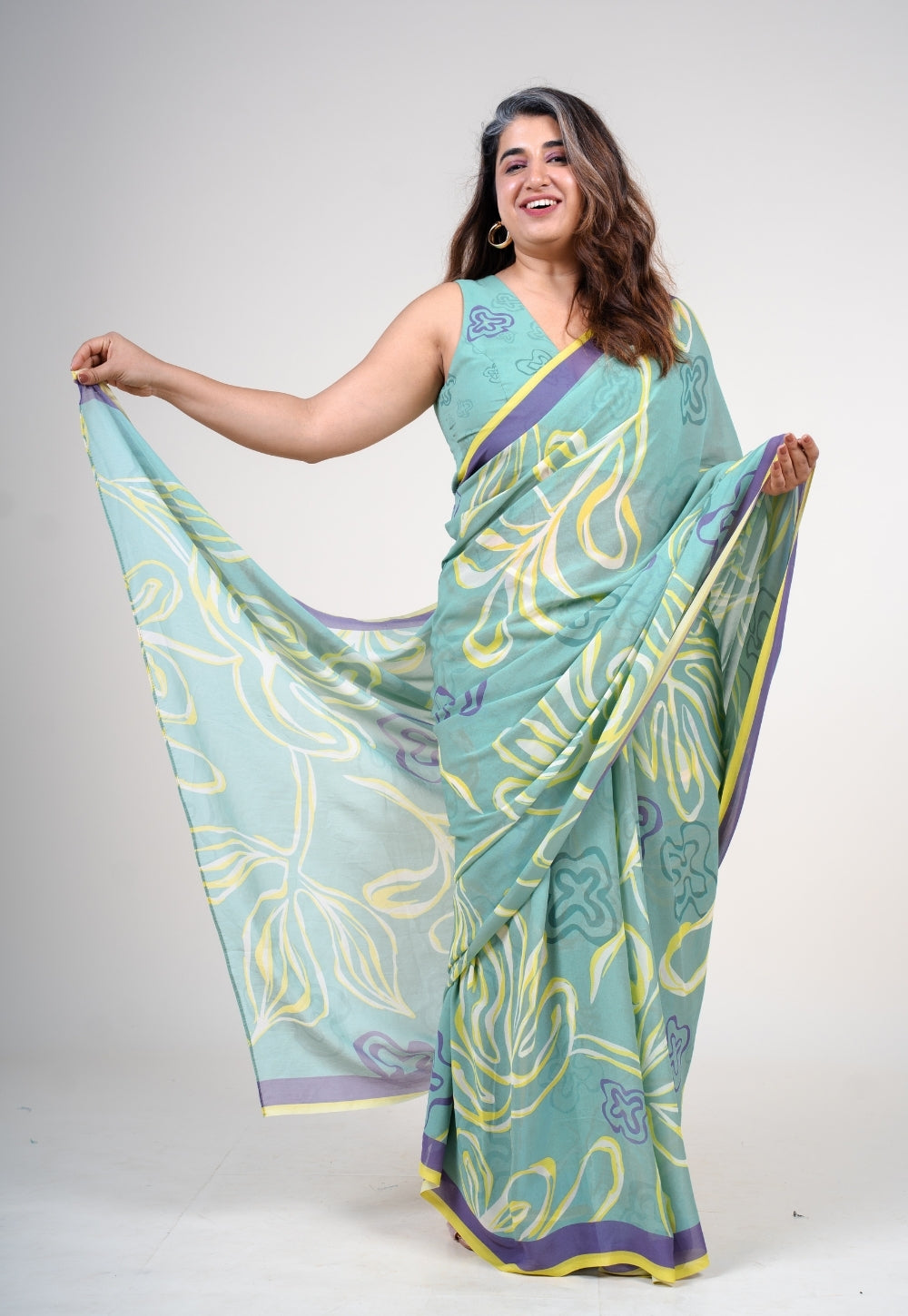 Fiyana Mint Green Georgette Printed Saree