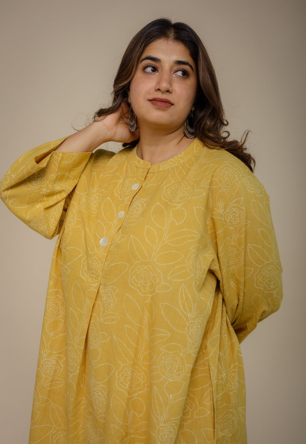 Ayaat Yellow Hand Block Print Slub Cotton Anti-Fit Co-Ord Set