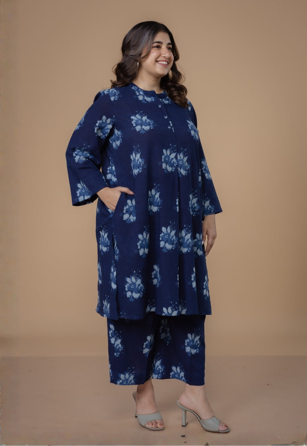 Harshi Blue Dabu Slub Cotton Straight Co-Ord Set