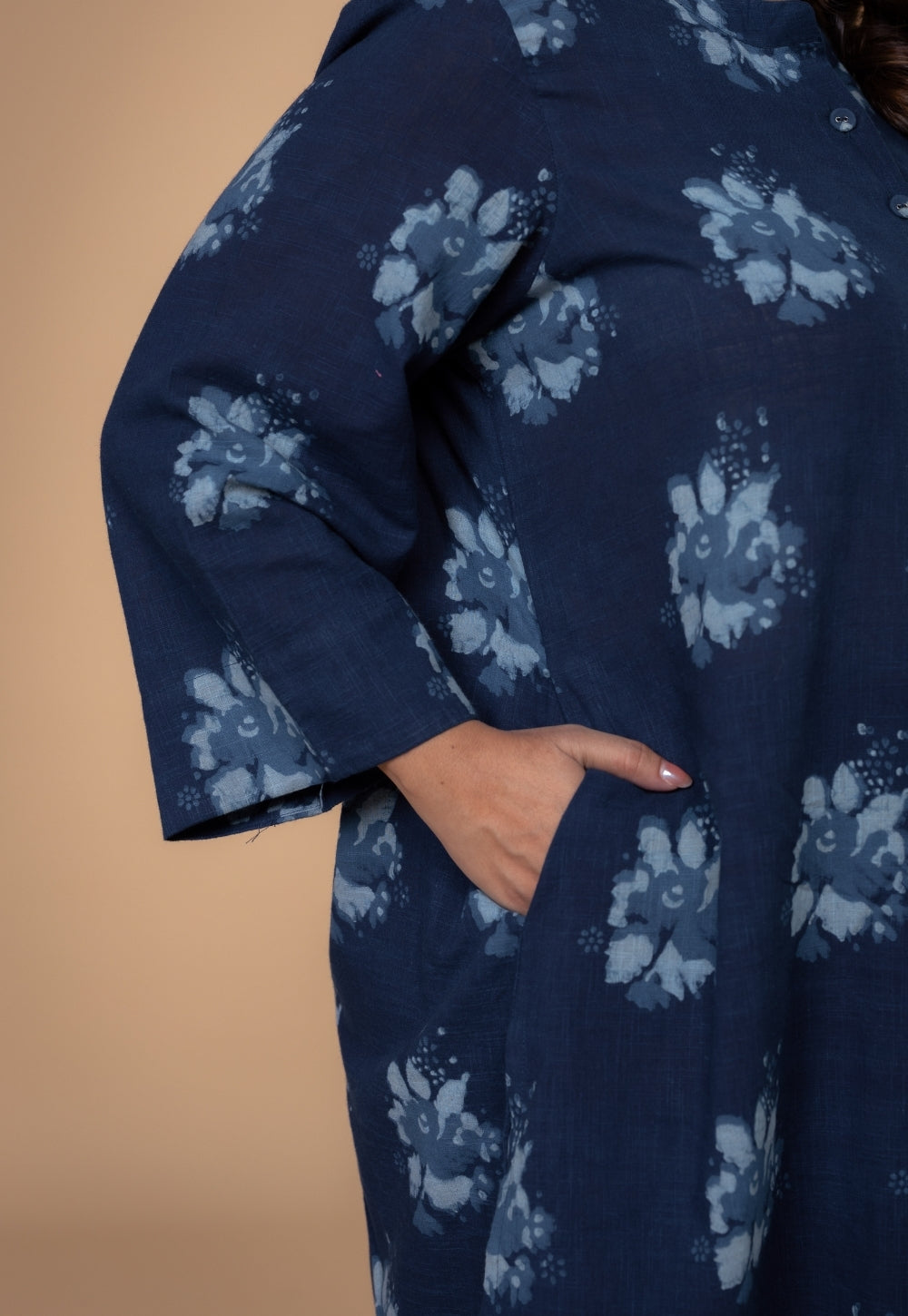 Harshi Blue Dabu Slub Cotton Straight Co-Ord Set