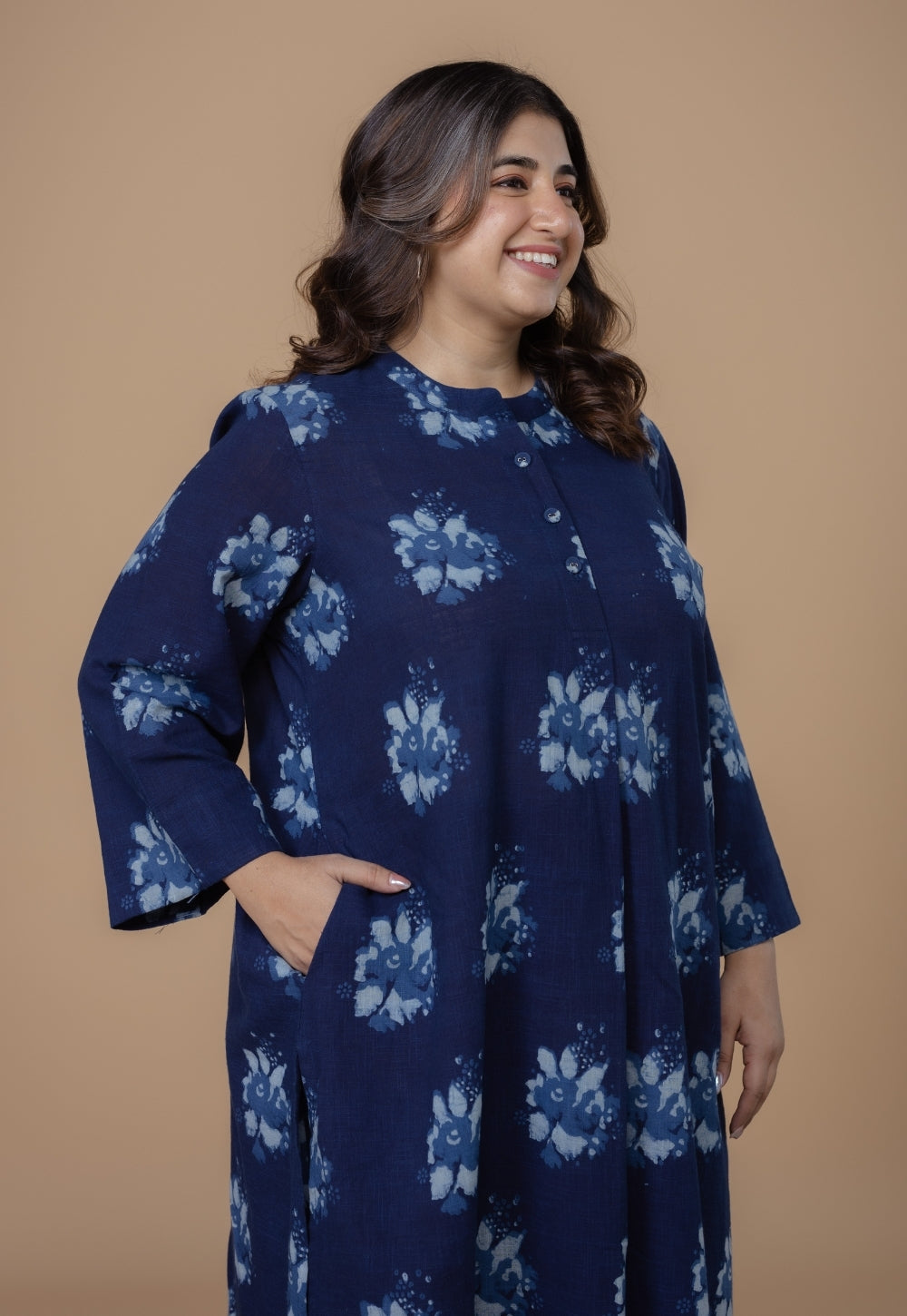 Harshi Blue Dabu Slub Cotton Straight Co-Ord Set