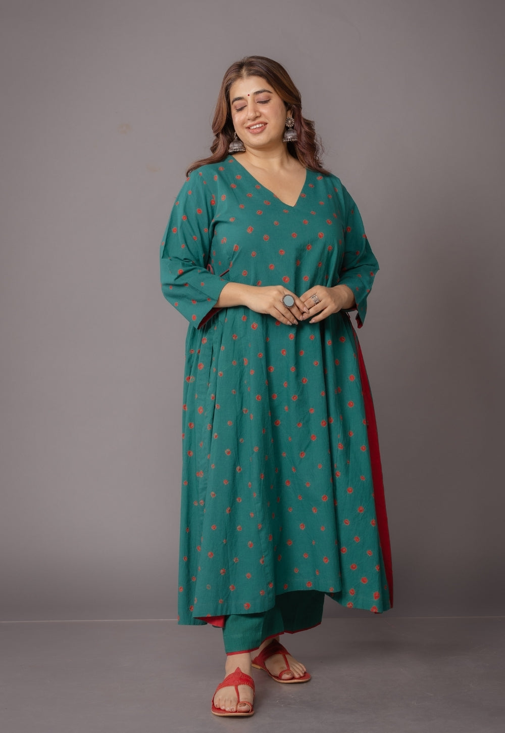 Swara Green Bandhani Cotton Kali Suit Set with Embroidery (Set of 3)