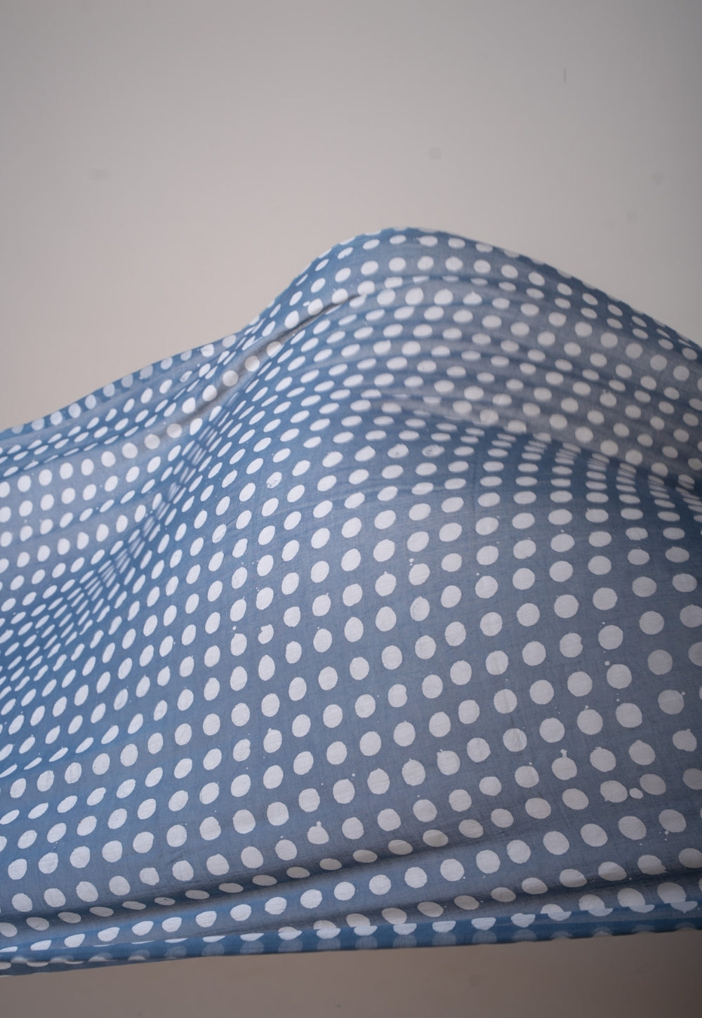 Blue Polka Dots Batik Handblock Printed Mul Fabric