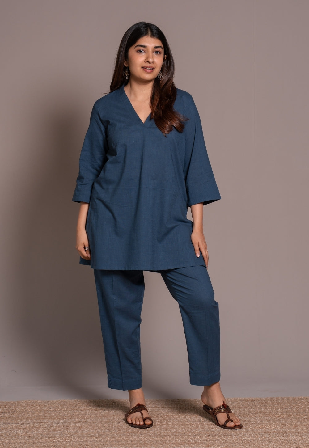 Indigo Solid Slub Cotton Co-Ord Set - DyeVerse