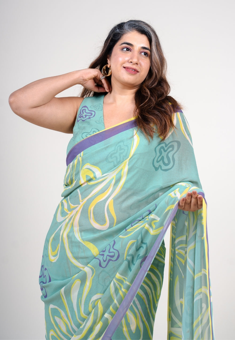Fiyana Mint Green Georgette Printed Saree