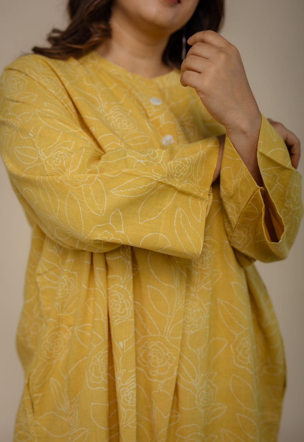 Ayaat Yellow Hand Block Print Slub Cotton Anti-Fit Co-Ord Set