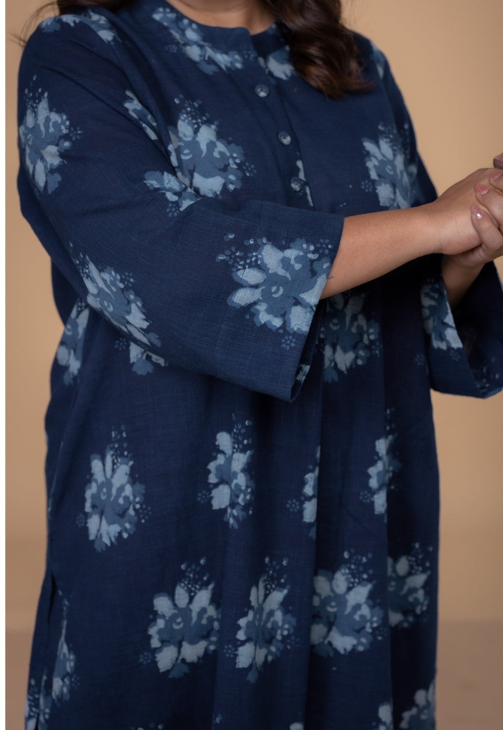 Harshi Blue Dabu Slub Cotton Straight Co-Ord Set