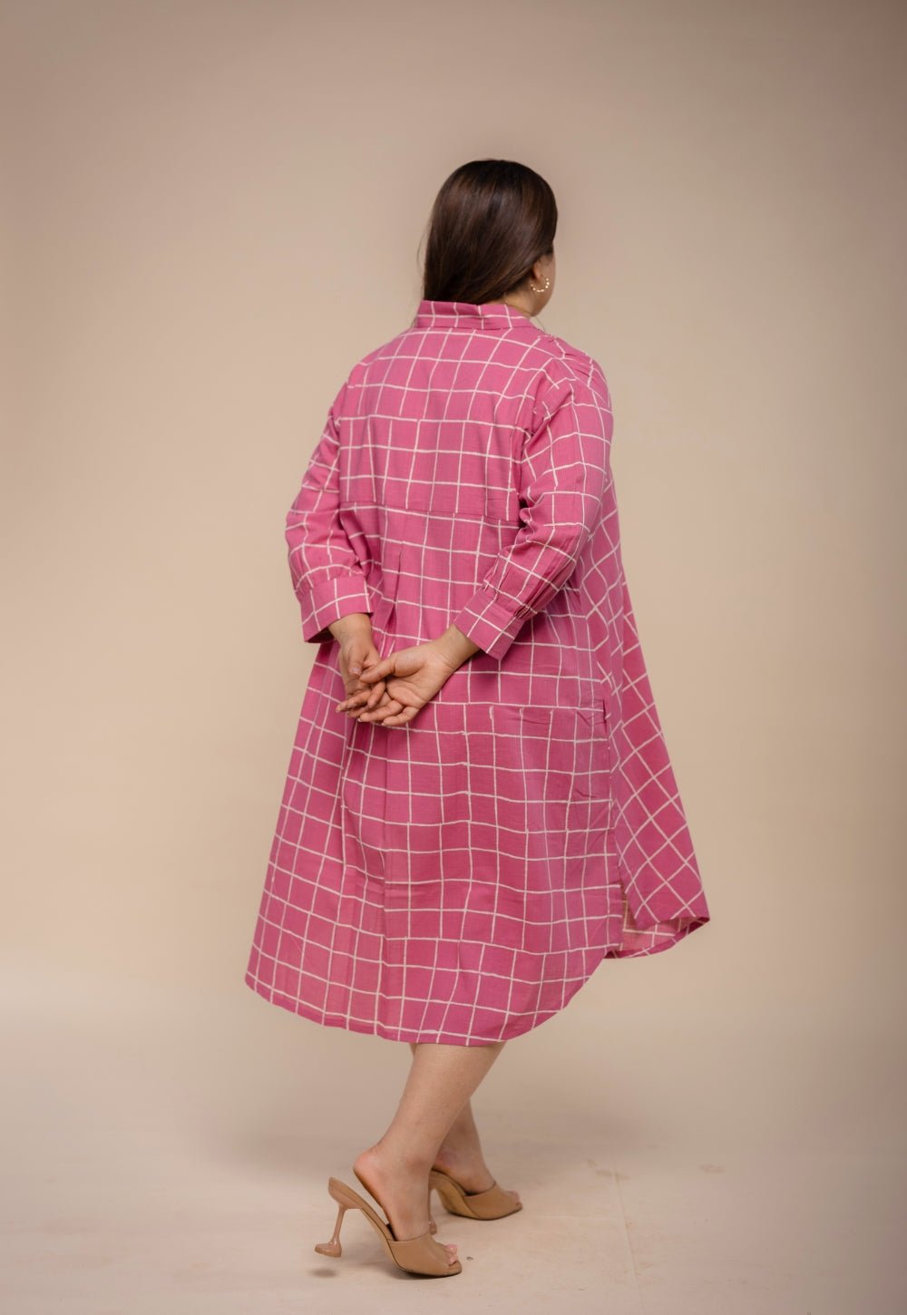 Ridah Pink Hand Block Print Cotton Anti-Fit Dress