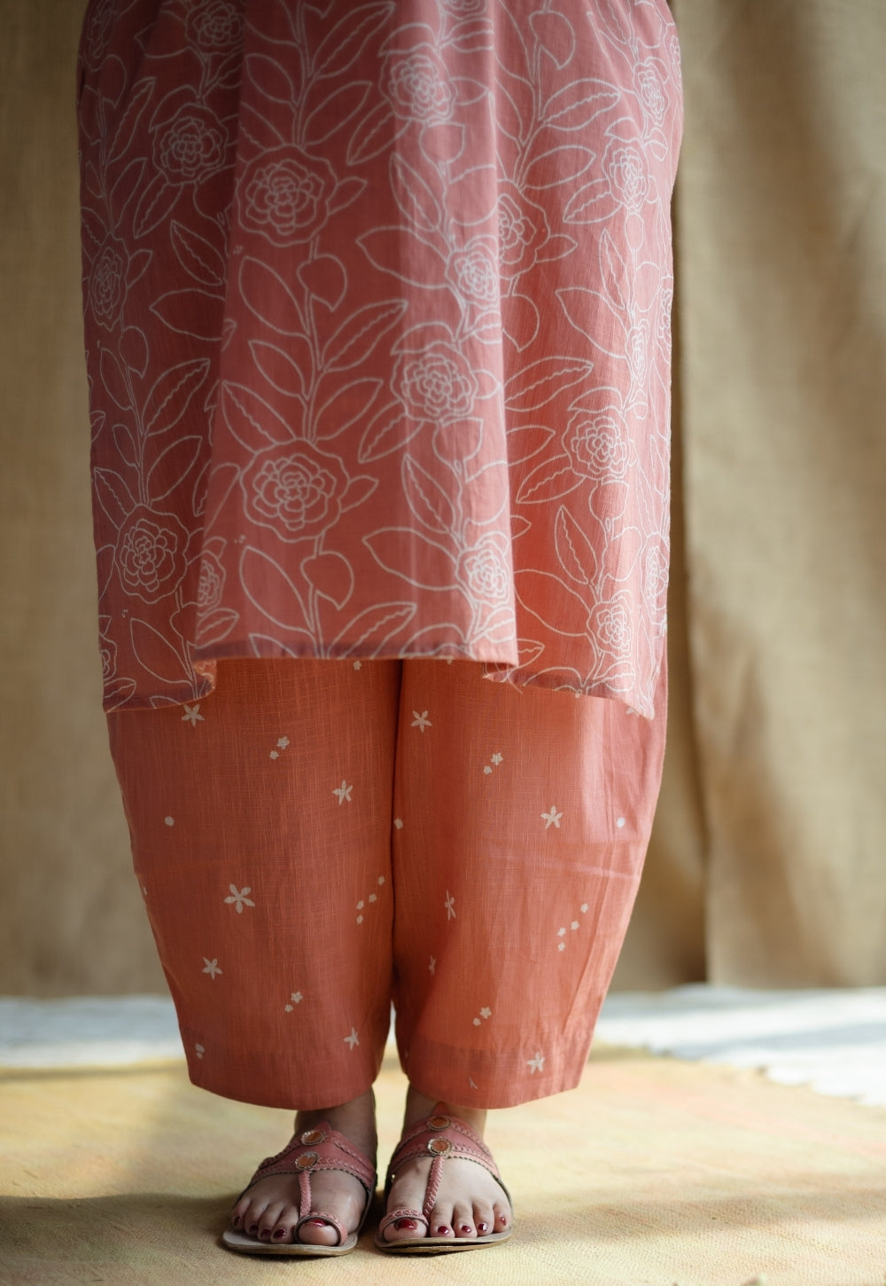 Tarin Coral Hand Block Print Slub Cotton Afghan Pant