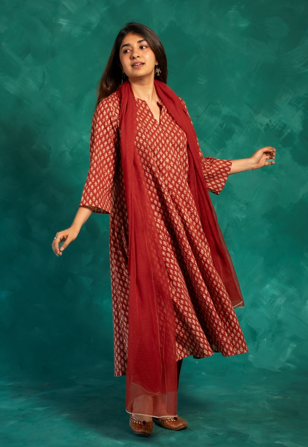 Red Solid Kota Doria Dupatta