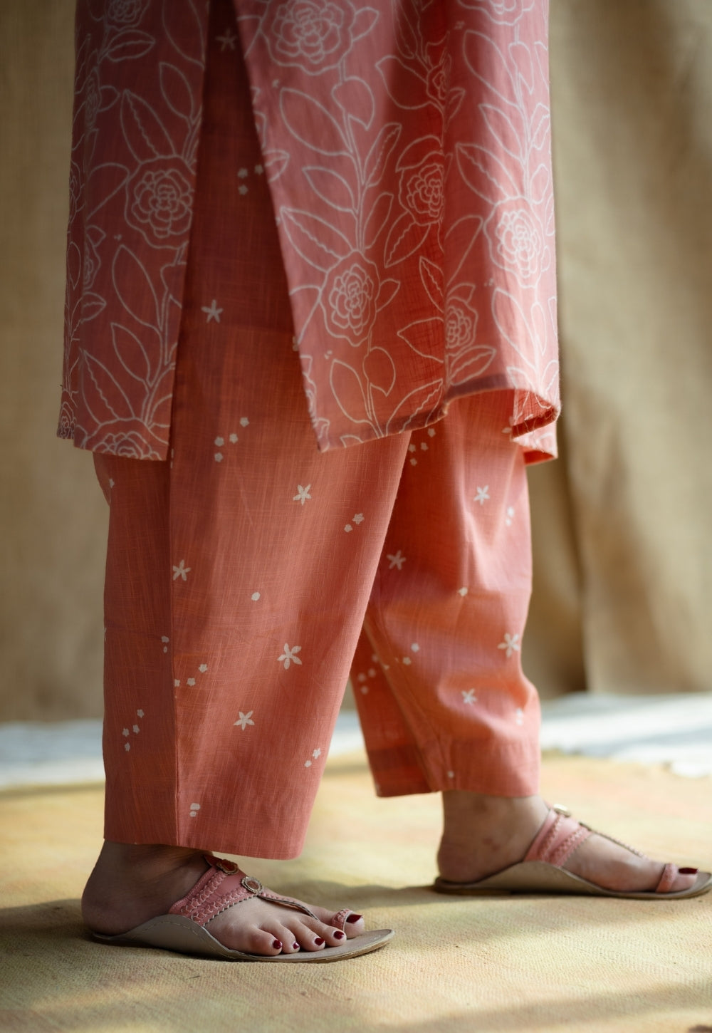 Tarin Coral Hand Block Print Slub Cotton Afghan Pant