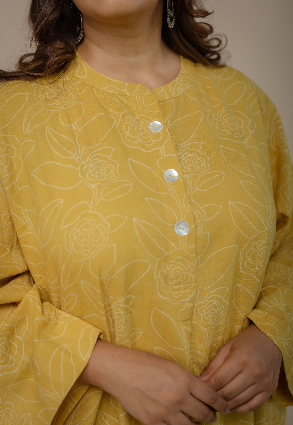 Ayaat Yellow Hand Block Print Slub Cotton Anti-Fit Co-Ord Set
