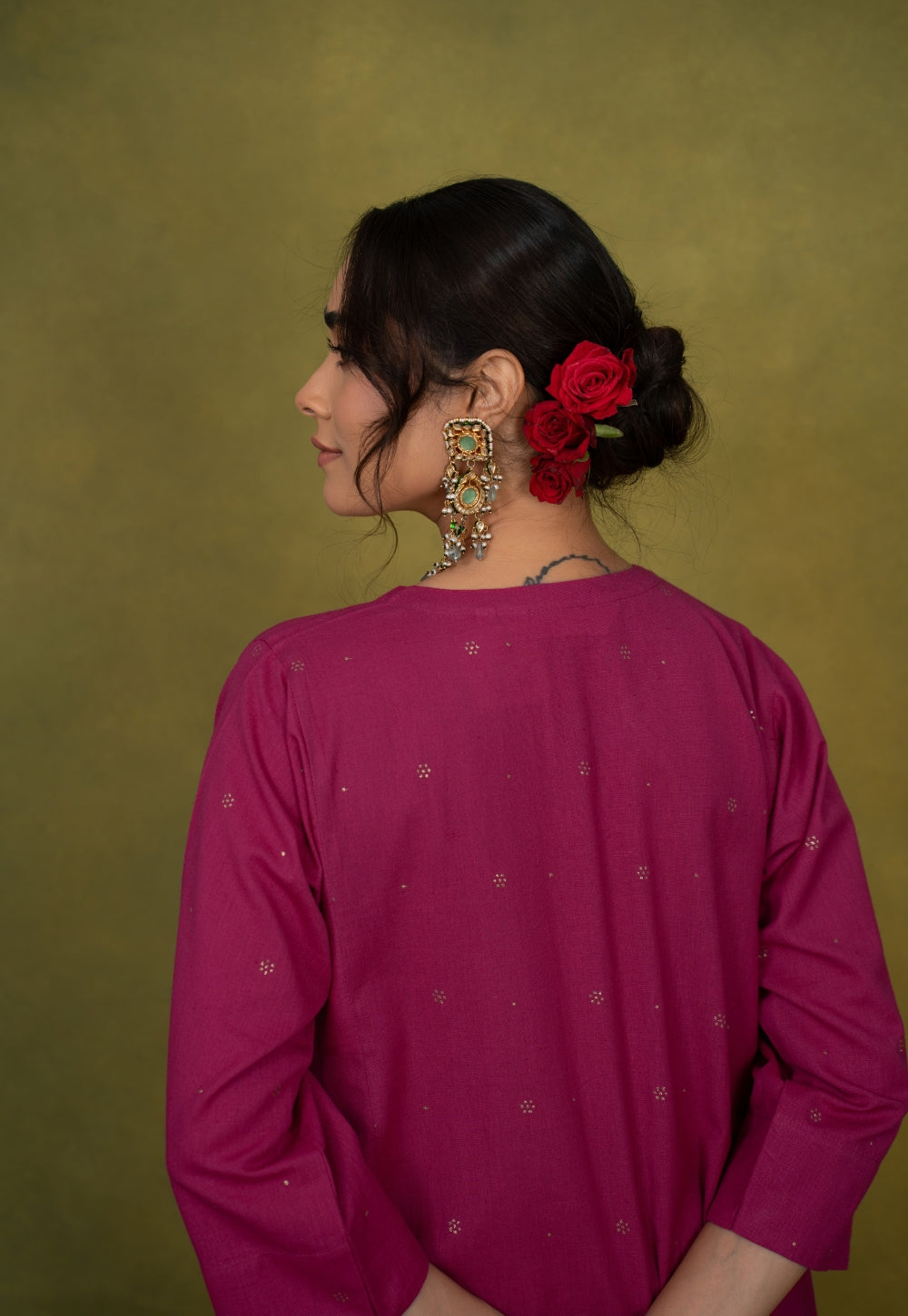 Alizah Pink Rogan Handblock Printed Cotton Jhabbha Kali Suit Set (Set of 3)