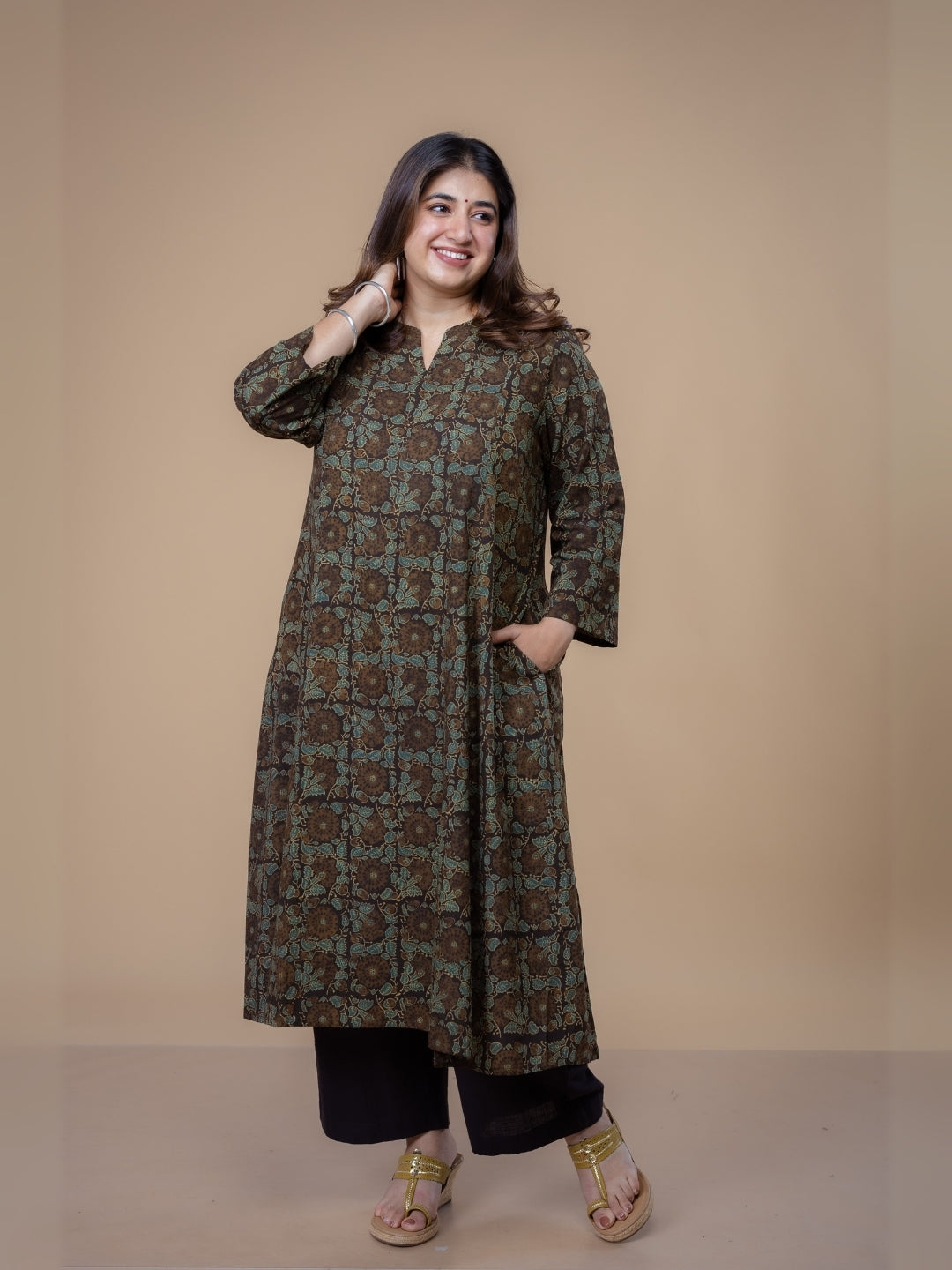 Malika Brown Ajrakh Cotton Kali Kurta