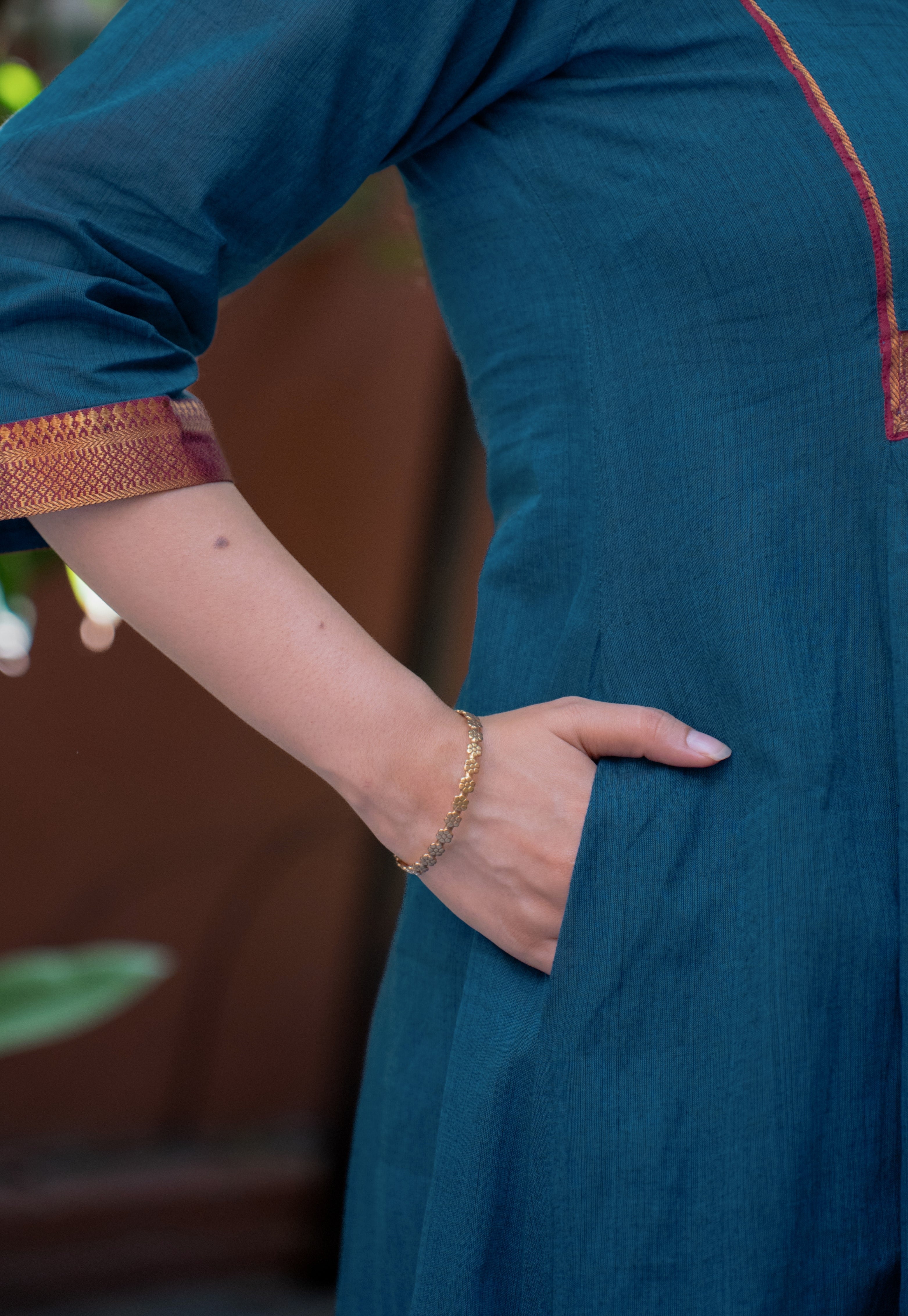 Lipika Blue Mangalgiri Cotton A Line Kurta with Nizam Border
