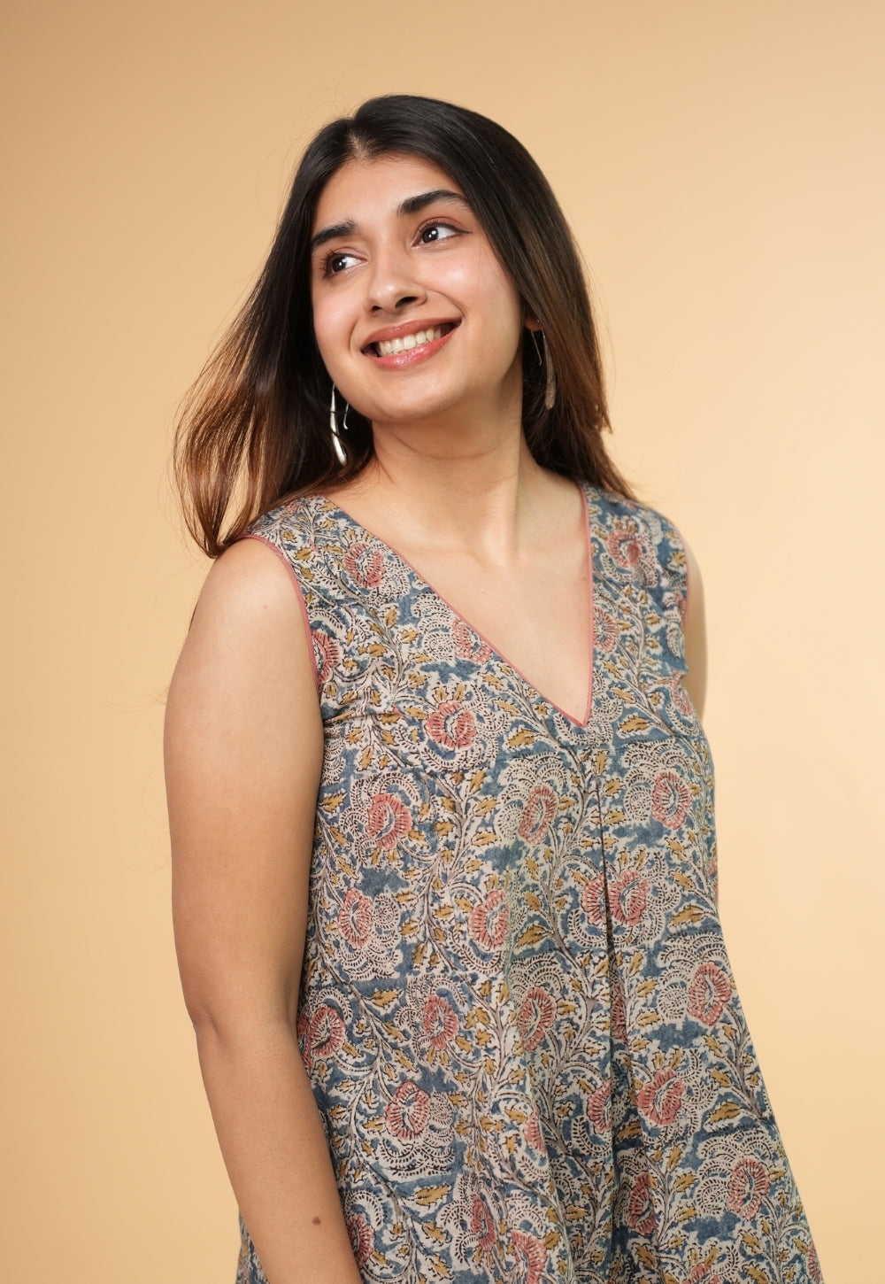 Raahi Blue Kalamkari Cotton Kali Kurta