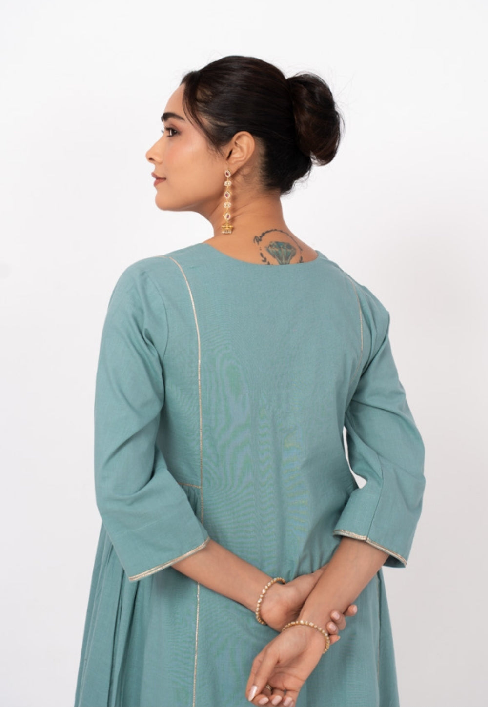 Tamanna Blue Solid Slub Cotton Kali Kurta Suit Set with Printed Dupatta (Set of 3)