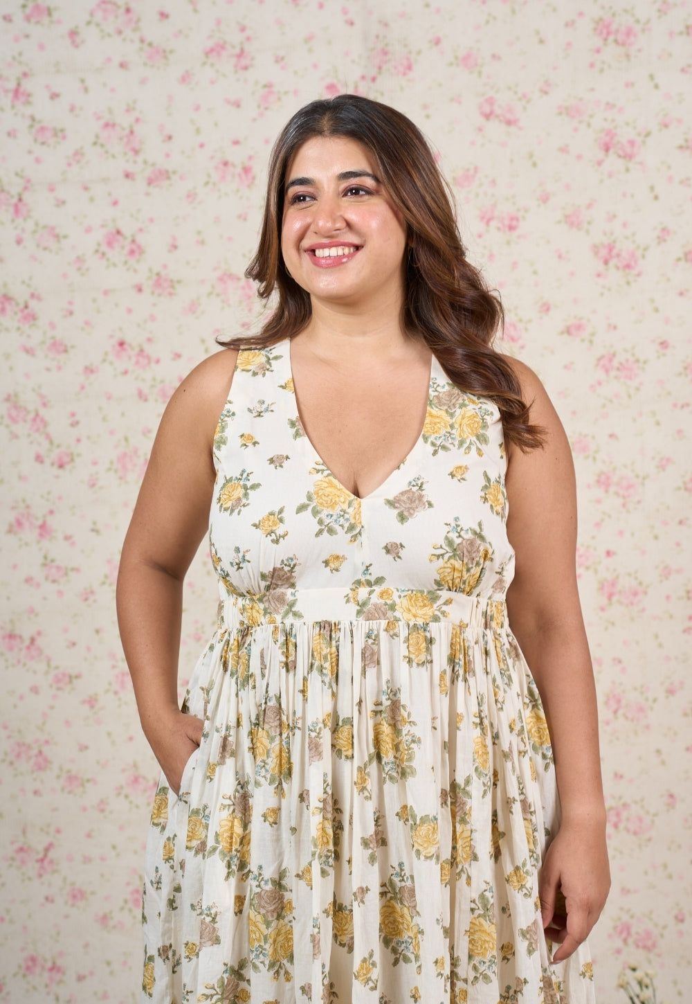 Kimber White Sanganeri Mul Cotton A Line Dress