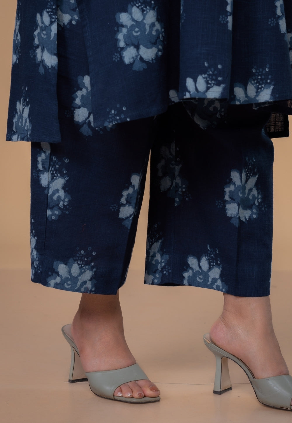 Harshi Blue Dabu Slub Cotton Straight Co-Ord Set