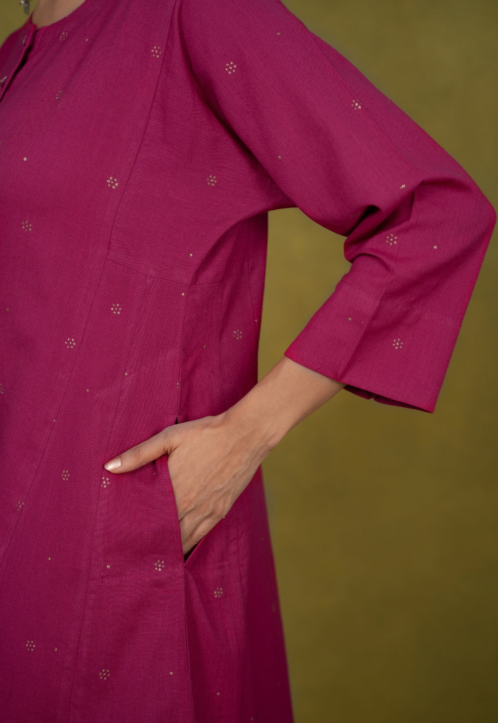 Alizah Pink Rogan Handblock Printed Cotton Jhabbha Kali Suit Set (Set of 3)