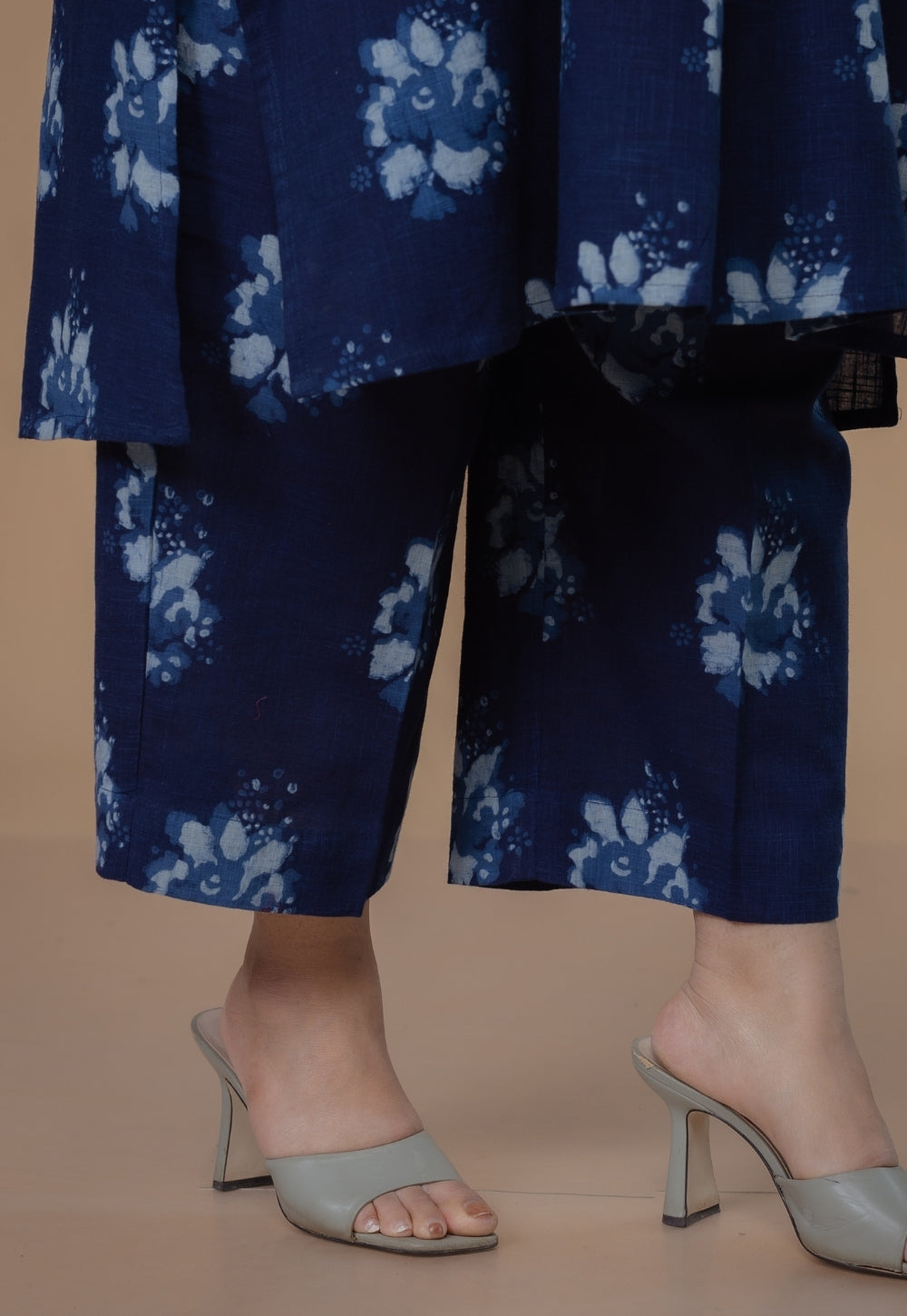 Harshi Blue Dabu Slub Cotton Straight Co-Ord Set