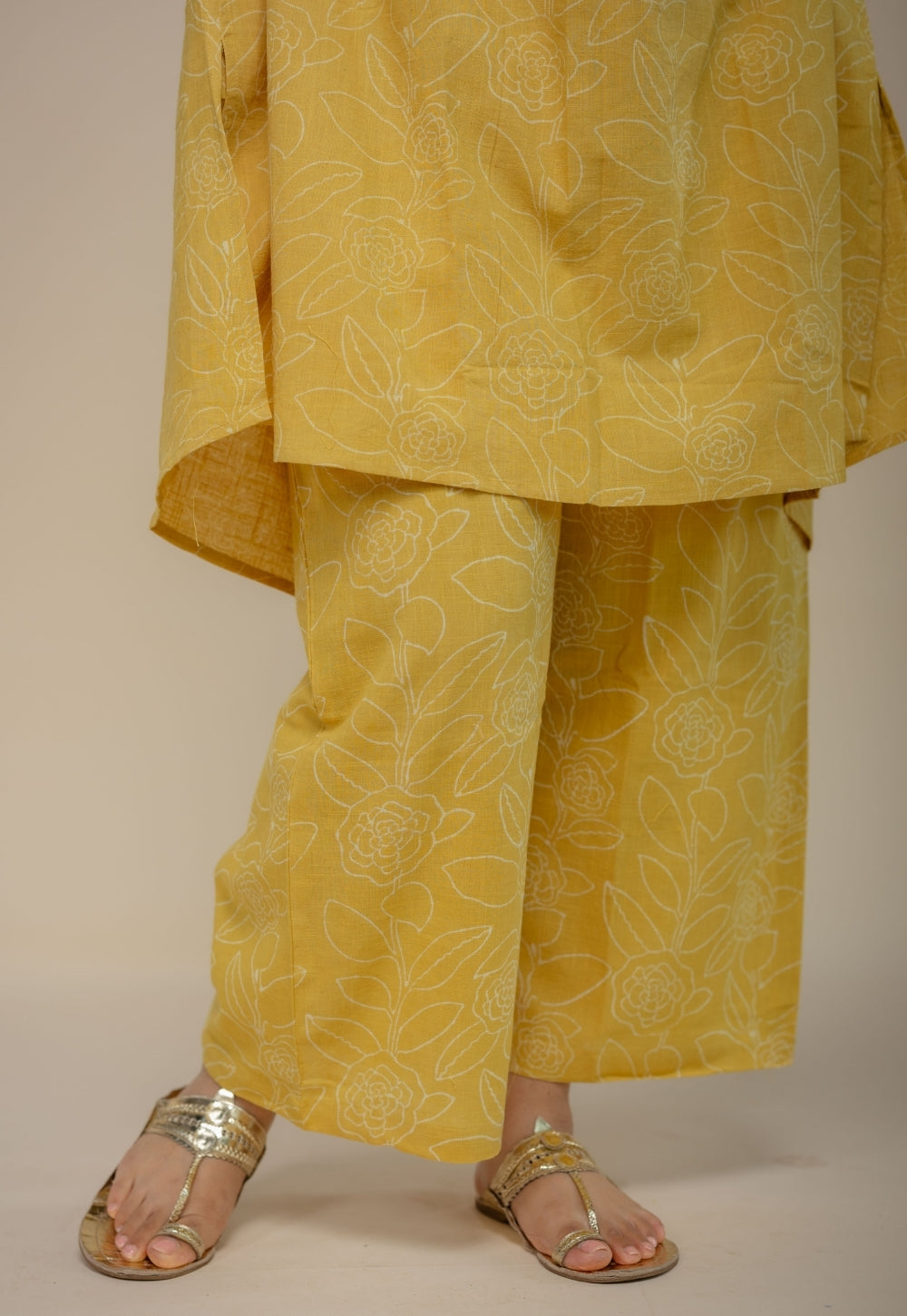 Ayaat Yellow Hand Block Print Slub Cotton Anti-Fit Co-Ord Set