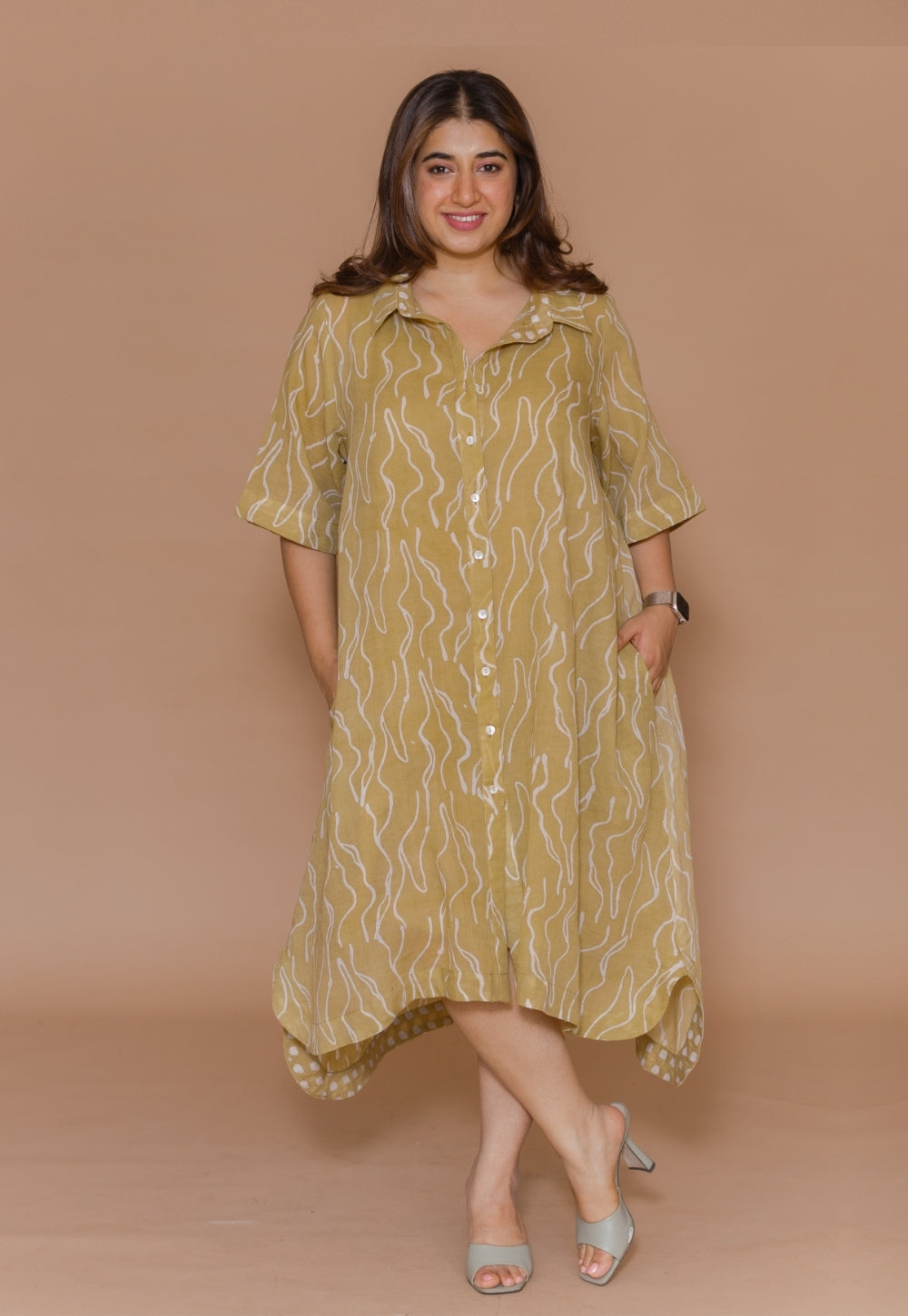 Zuria Green Batik MulMul A Line Dress