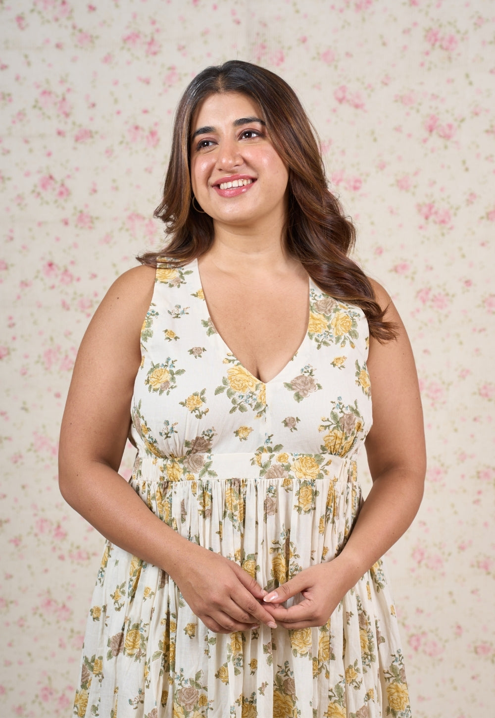 Kimber White Sanganeri Mul Cotton A Line Dress