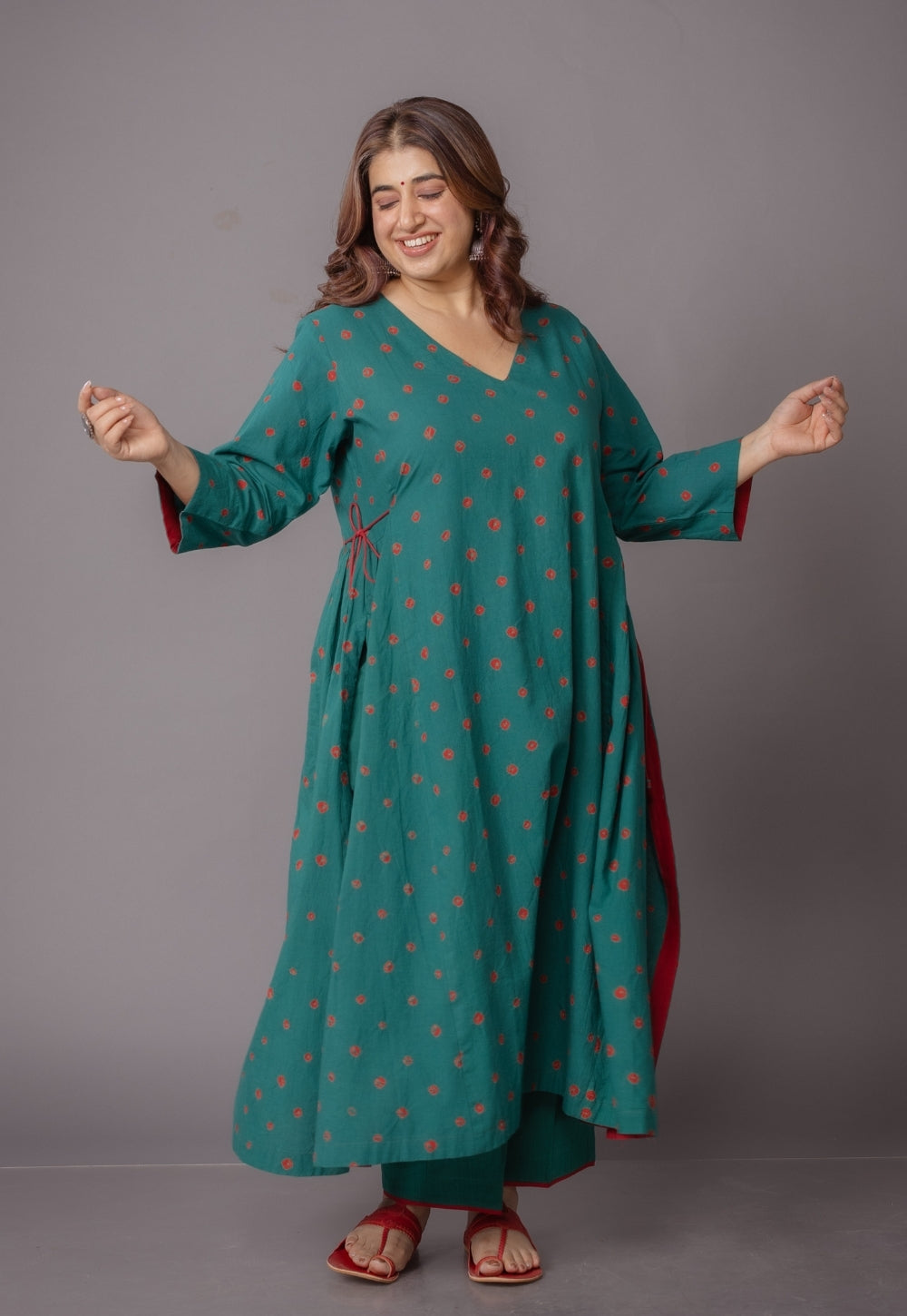 Swara Green Bandhani Cotton Kali Suit Set with Embroidery (Set of 3)