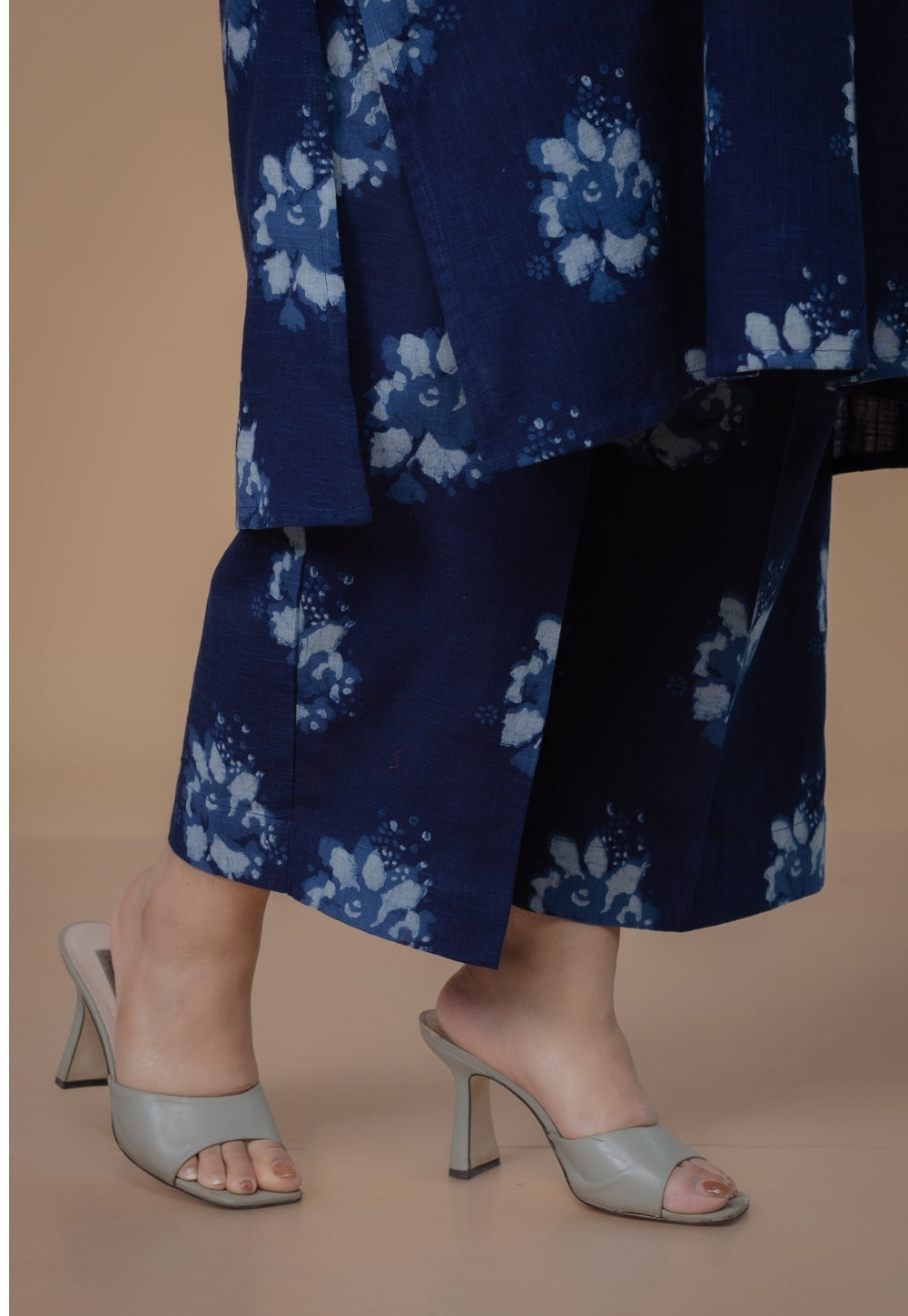 Harshi Blue Dabu Slub Cotton Straight Co-Ord Set