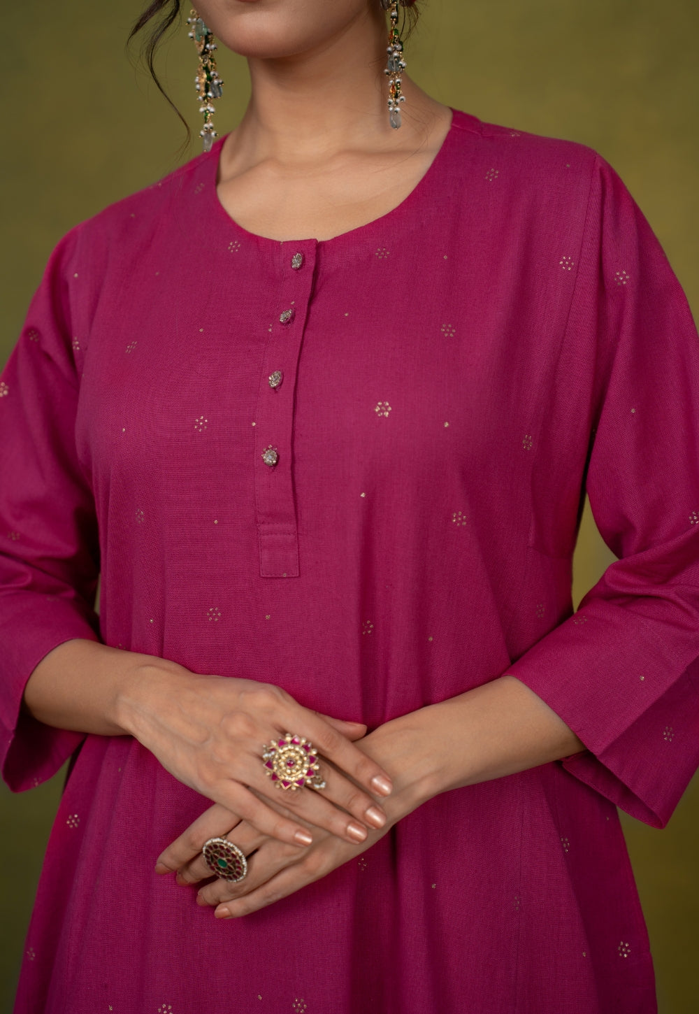 Alizah Pink Rogan Handblock Printed Cotton Jhabbha Kali Suit Set (Set of 3)