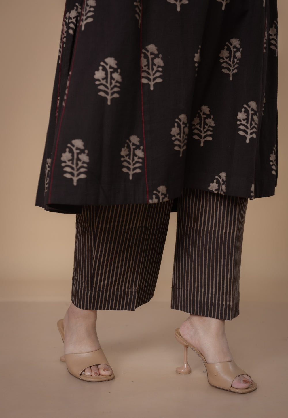Disha Brown Dabu Slub Cotton Jhabbha Kali Kurta Set (Set of 2)