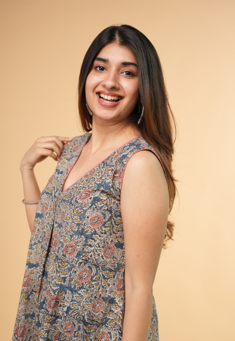 Raahi Blue Kalamkari Cotton Kali Kurta