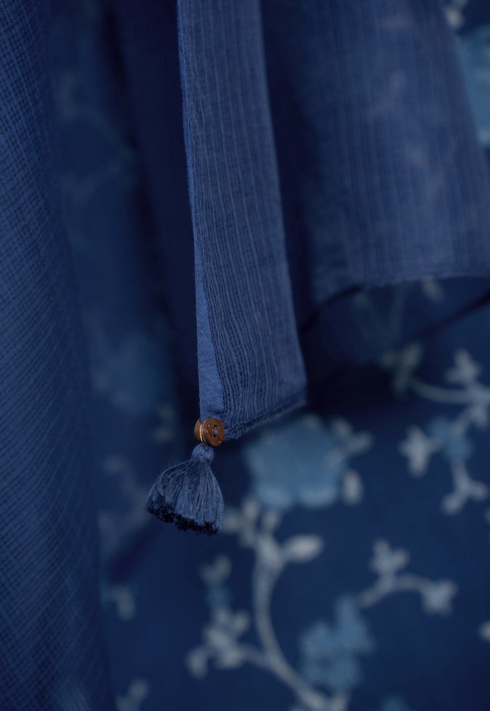 Blue Solid Kota Doria Cotton Dupatta with Tassels