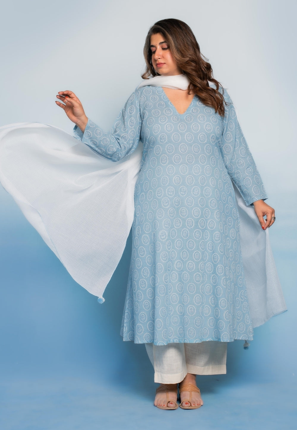 White Solid Kota Doria Cotton Dupatta with Tassels