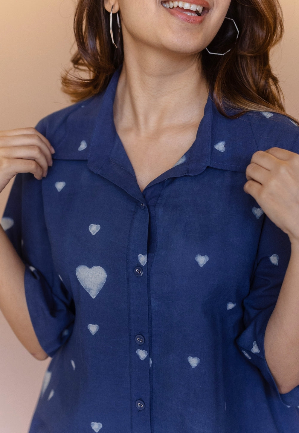 Mahima Blue Dabu Cotton A Line Dress