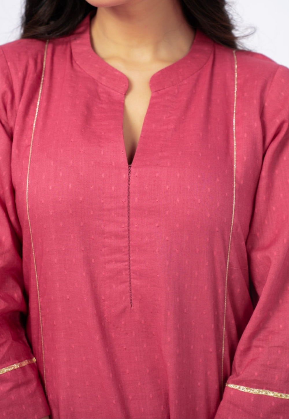 Huma Pink Solid Cotton Kali Kurta Suit Set with Solid Dupatta (Set of 3)