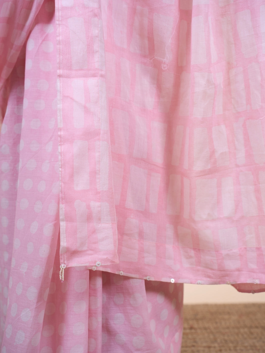 Zohreen Pink Batik Hand Block Print Mul Cotton Saree with Embroidery