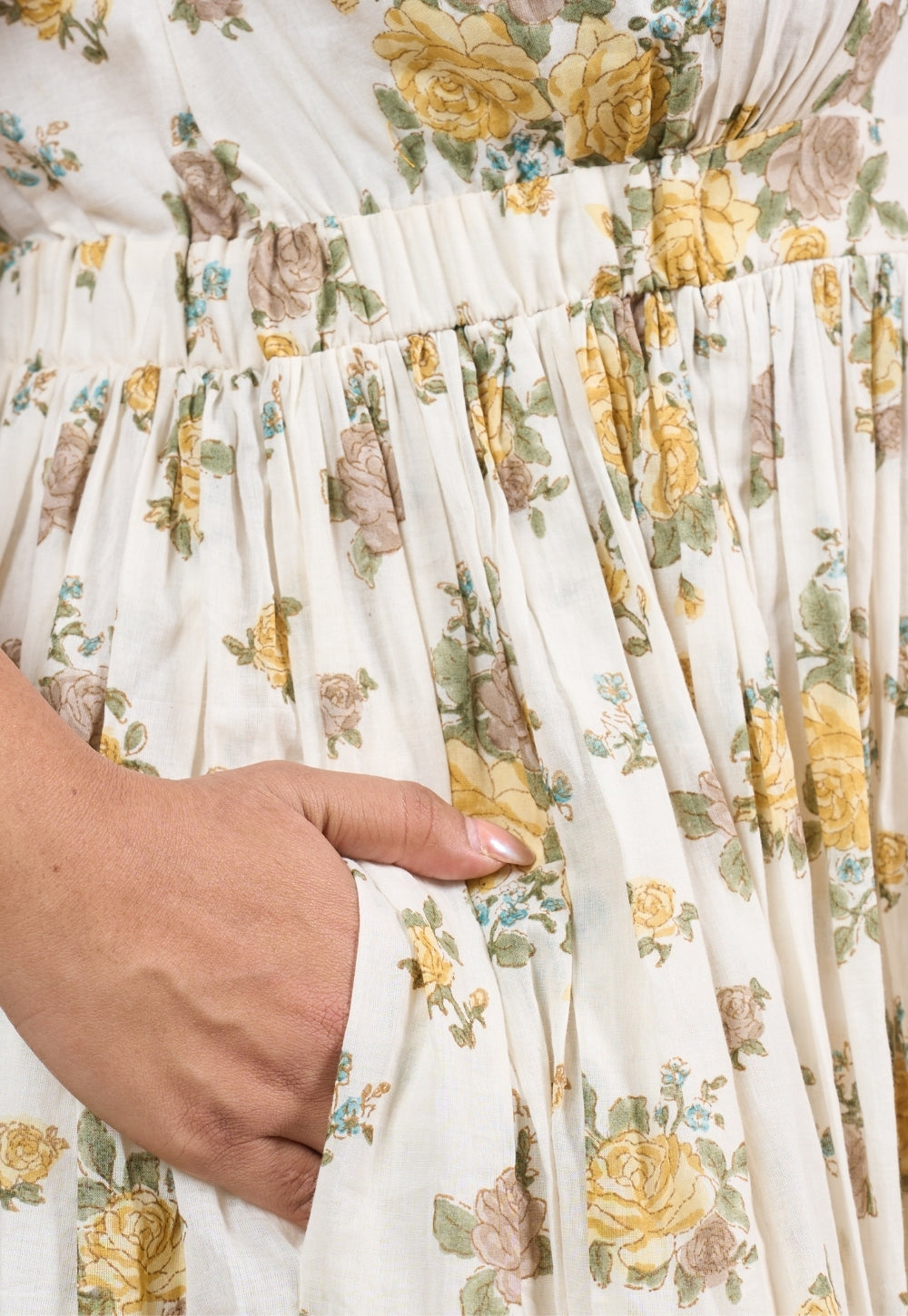 Kimber White Sanganeri Mul Cotton A Line Dress