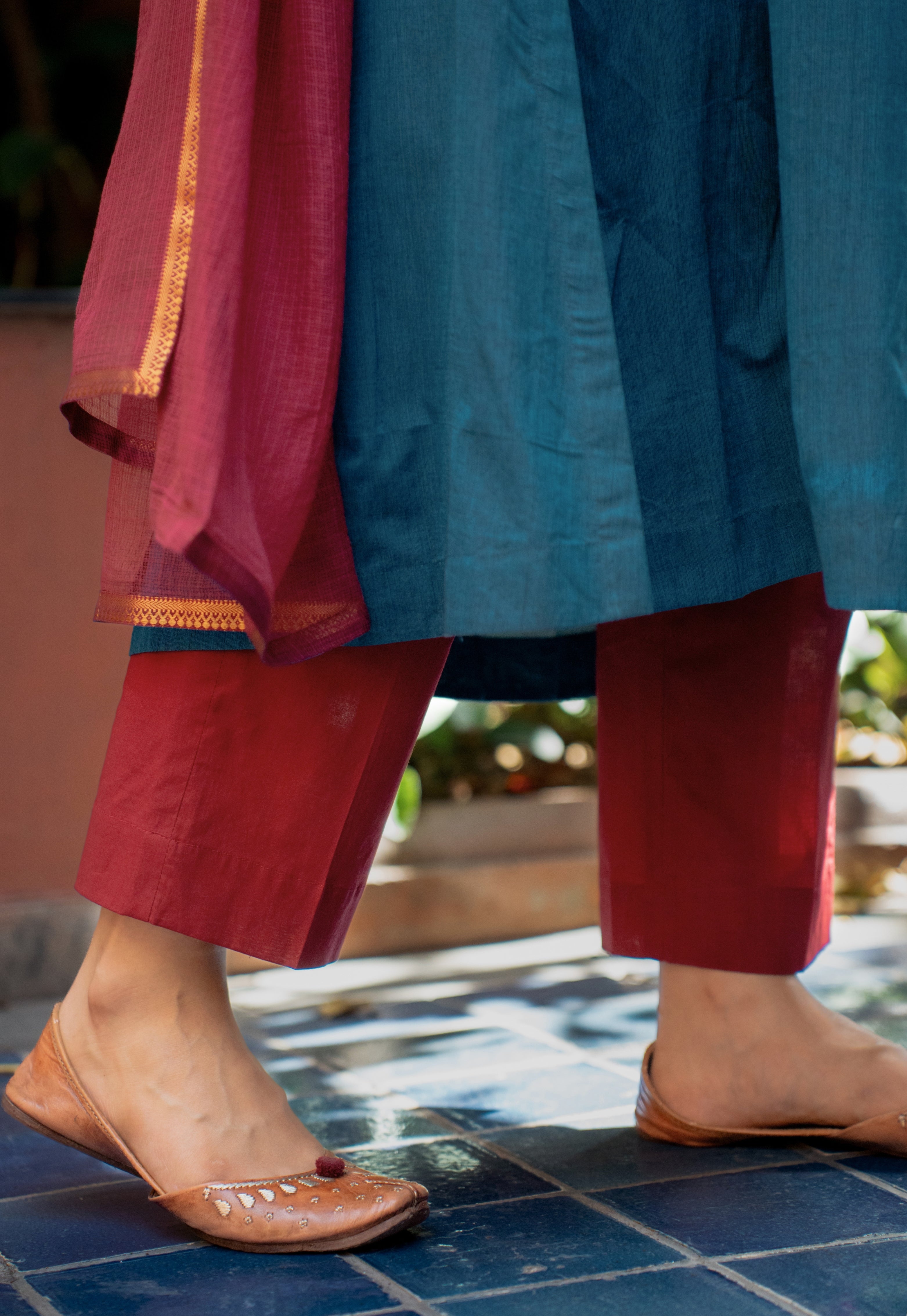 Yashi Red Solid Cotton Flex Straight Pant