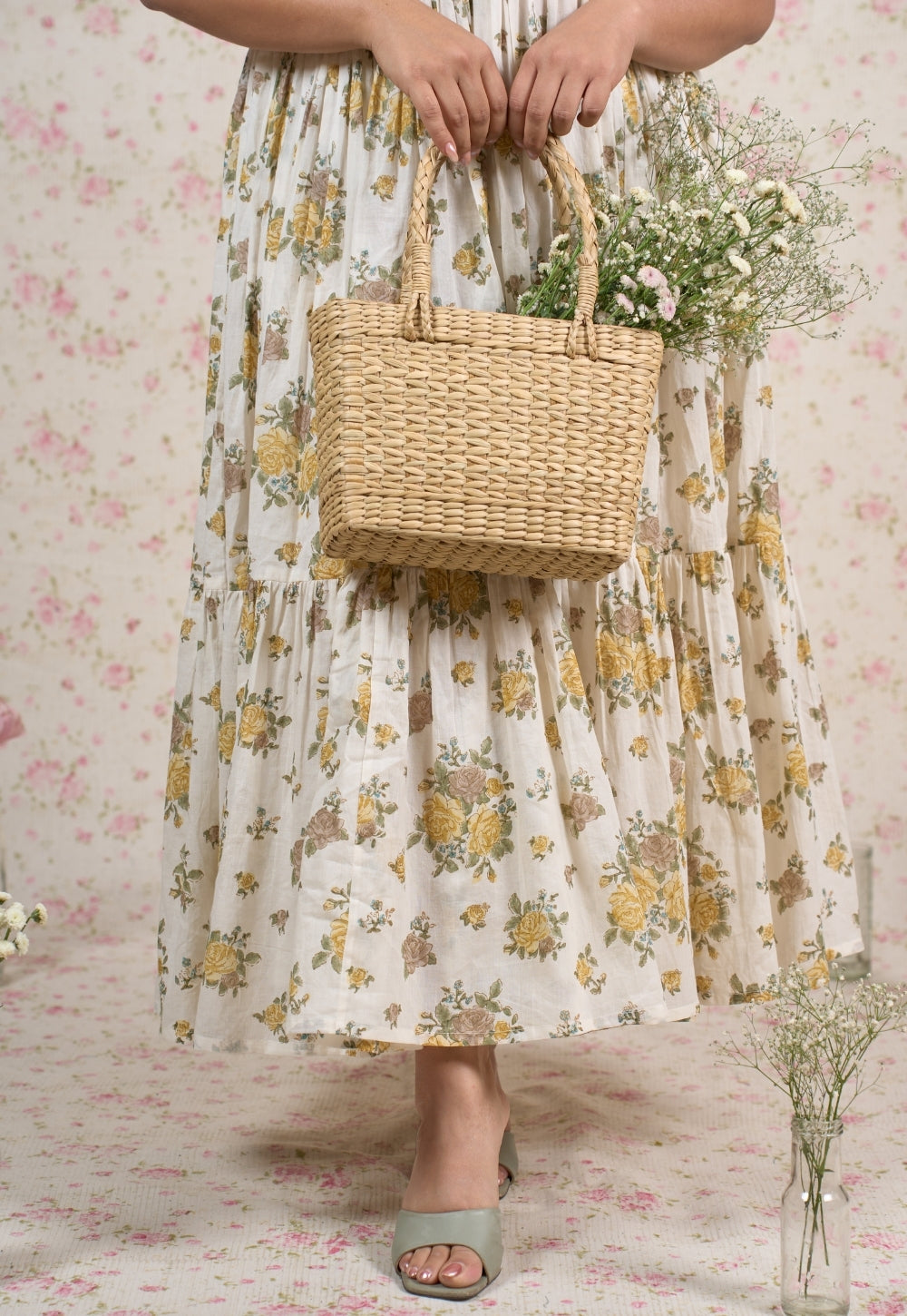 Kimber White Sanganeri Mul Cotton A Line Dress