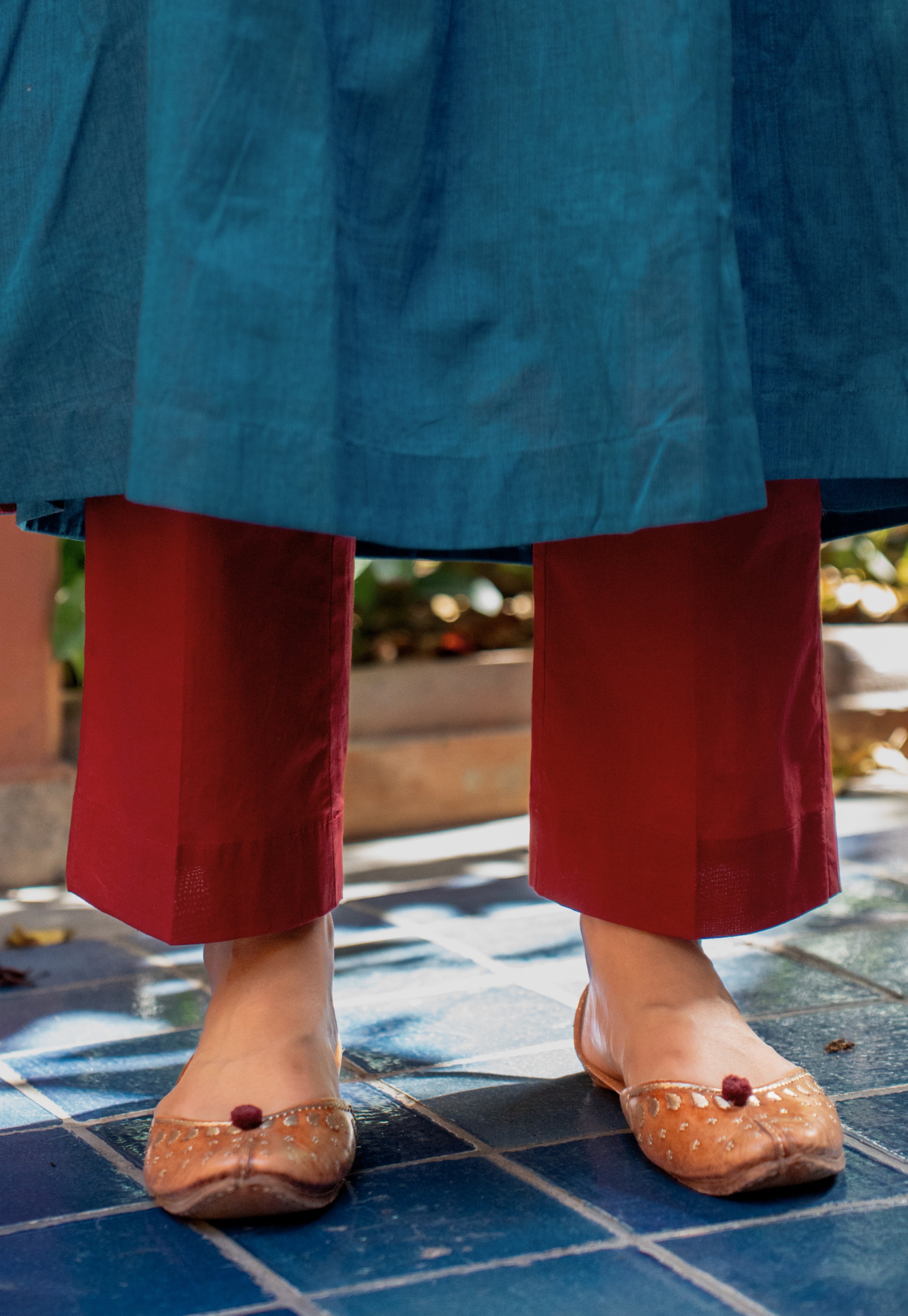 Yashi Red Solid Cotton Flex Straight Pant
