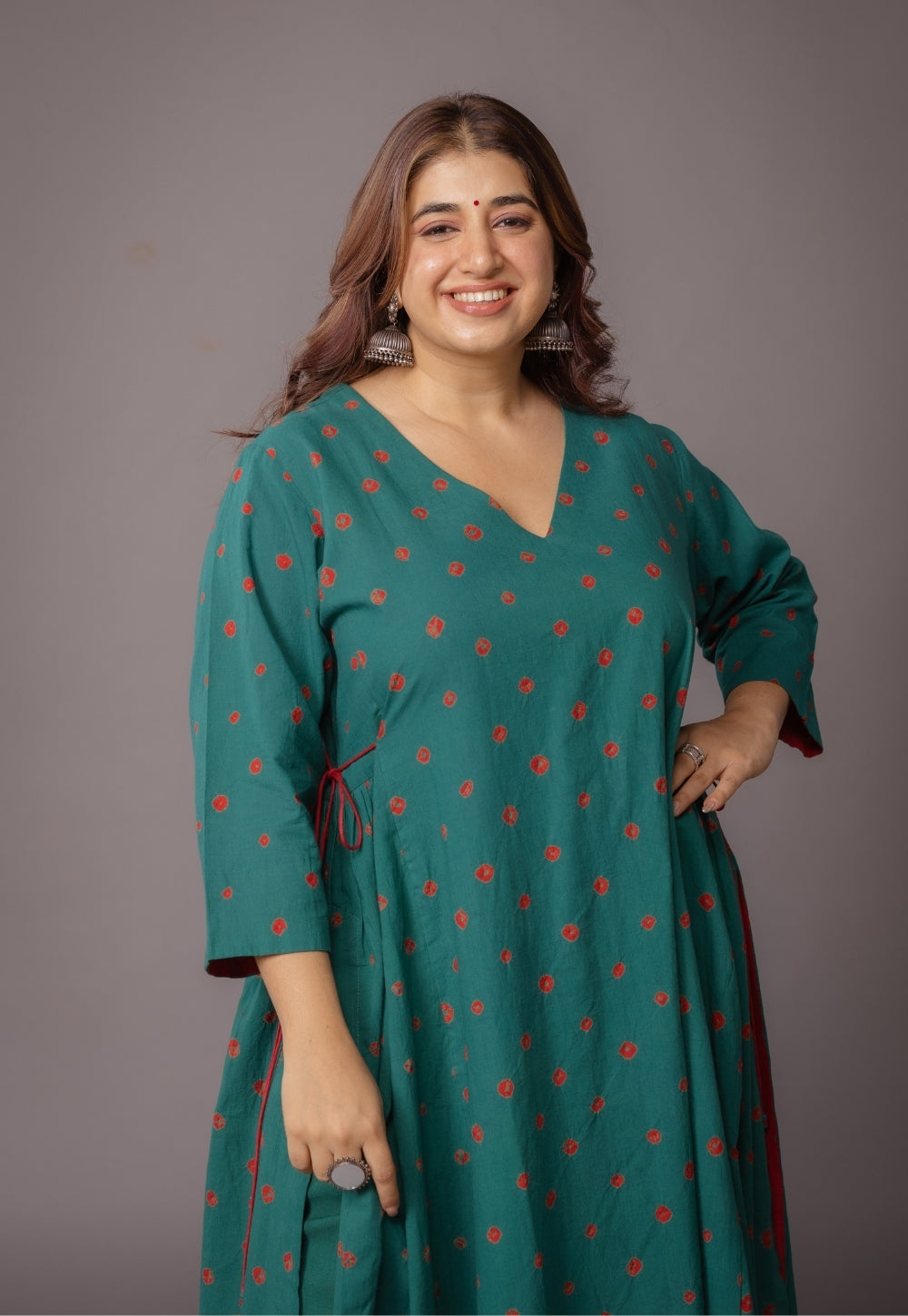 Swara Green Bandhani Cotton Kali Suit Set with Embroidery (Set of 3)