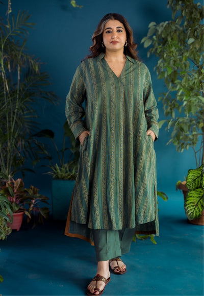 Tejshri Green Ajrakh Cotton A Line Kurta