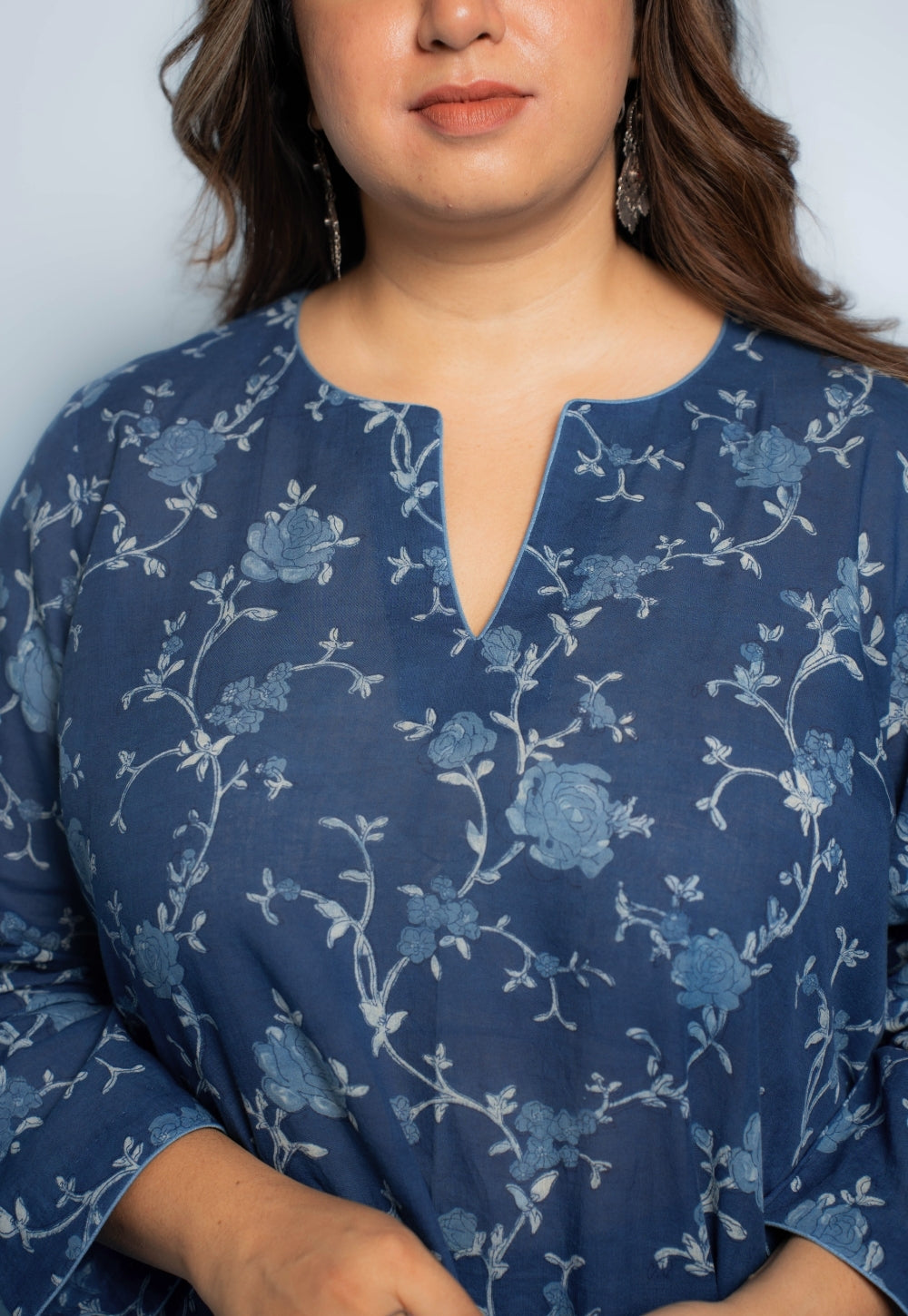 Zoohi Blue Dabu Mul Cotton A Line Kurta